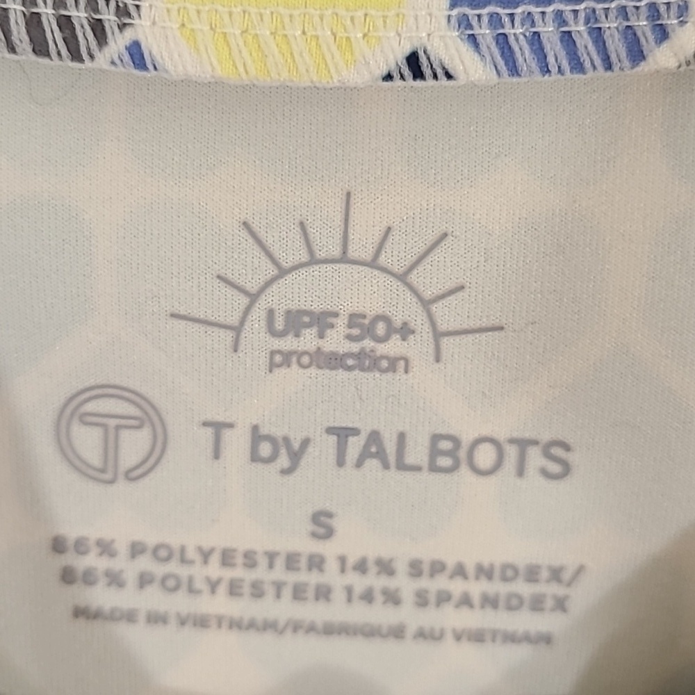 T by TALBOTS Quarter Zip Pullover Long Sleeve UPF 50+ Yellow/White/Gray/Blue, S - Picture 4 of 7